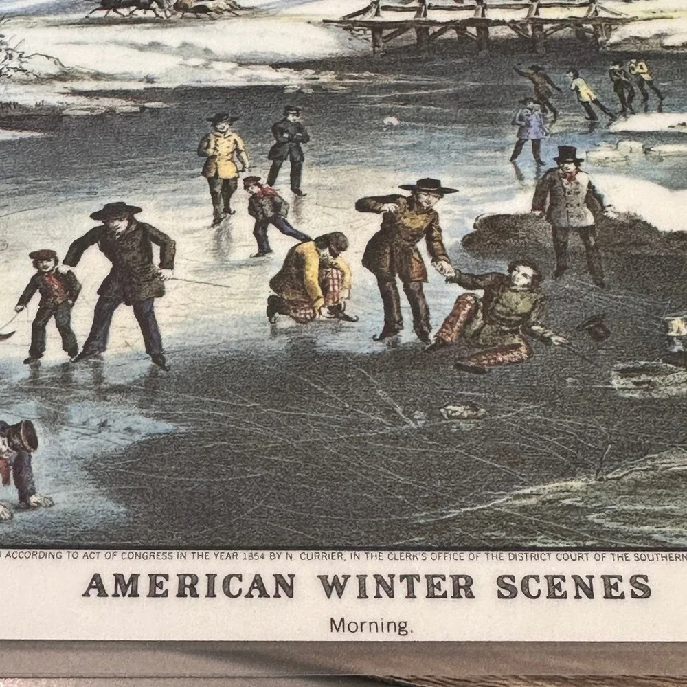 VTG Currier & Ives American Winter Scenes Reversible Set of 8 Holiday Placemats